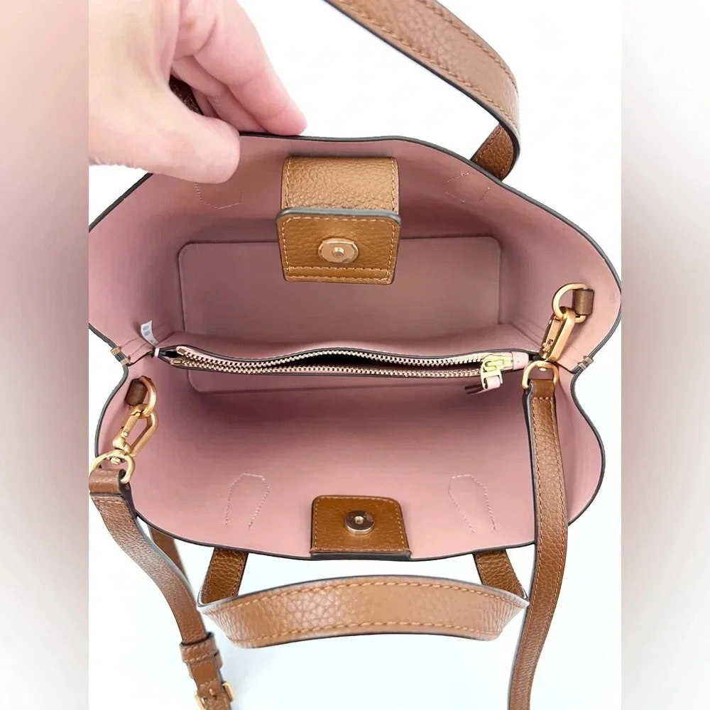TORY BURCH | Blake Small Tote Handbag Crossbody Purse Brown Bourbon Leather - Picture 12 of 14